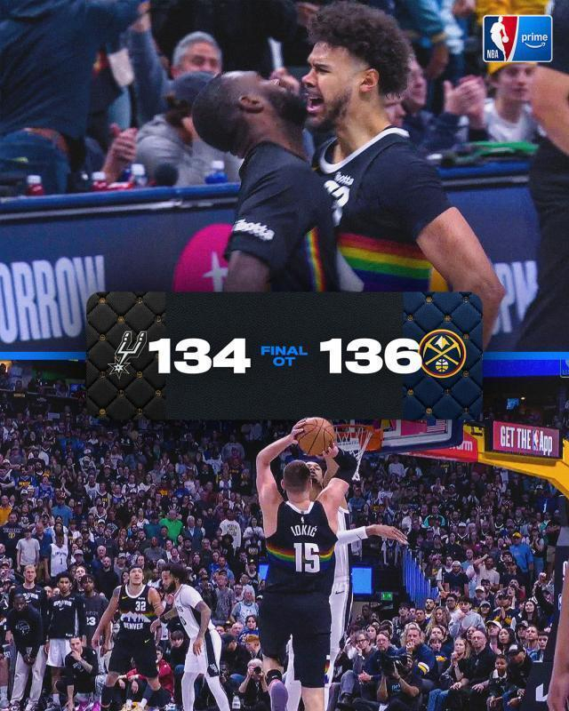 约基奇神球锁定胜局 掘金加时险胜马刺终结11连